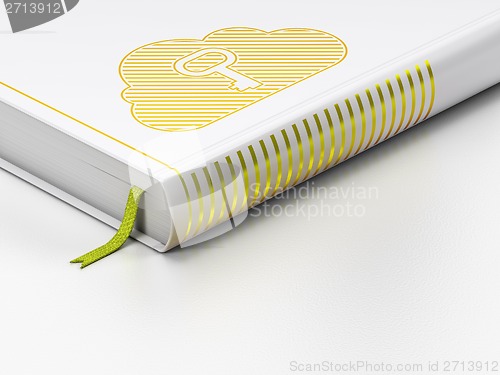 Image of Cloud computing concept: closed book, Cloud With Key on white background