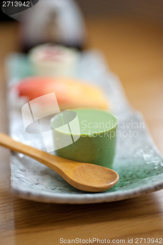 Image of Japanese style green tea pudding