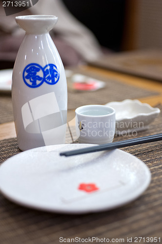 Image of Japanese style table set and sake