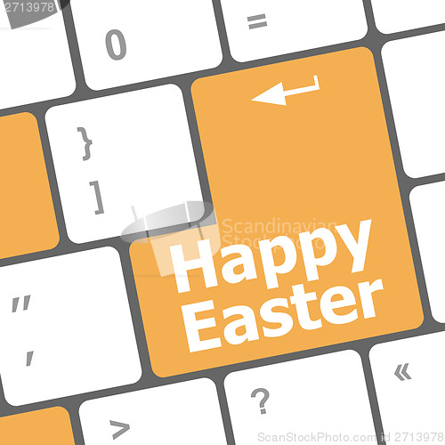 Image of happy easter text button on keyboard keys