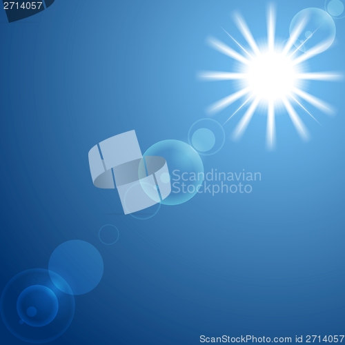 Image of Shine sun on blue sky. Vector