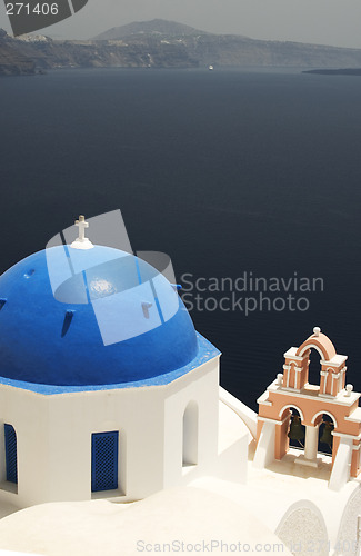 Image of greek island church over sea