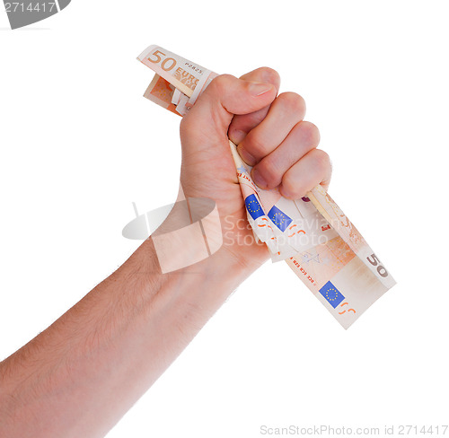 Image of Many 50 euro bills in a hand