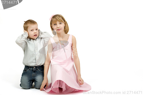 Image of Studio portrait of siblings beautiful boy and girl