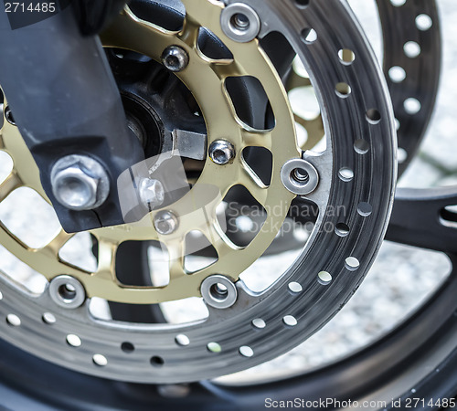 Image of motorcycle wheel brake background in motorbike, motorcycle wheel