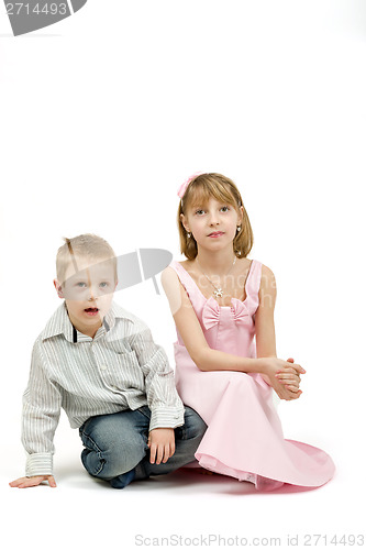 Image of Studio portrait of siblings beautiful boy and girl