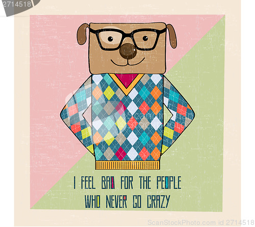Image of cool dog hipster, hand draw illustration