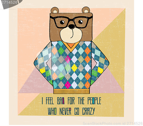 Image of cool bear hipster, hand draw illustration