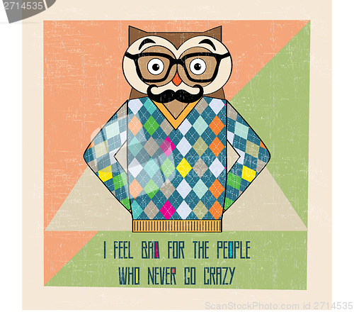 Image of cool owl hipster, hand draw illustration