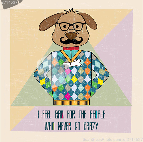 Image of cool dog hipster, hand draw illustration