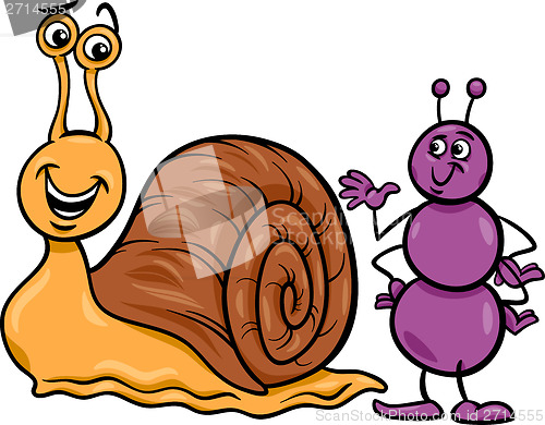 Image of ant and snail cartoon illustration