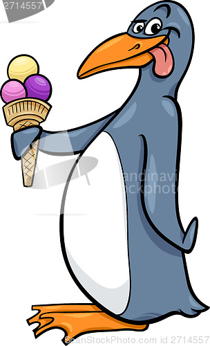 Image of penguin with ice cream cartoon