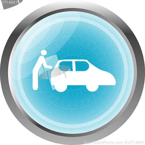 Image of man and car on web icon (button) isolated on white