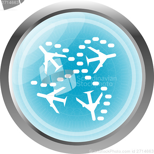 Image of Plane set on icon glossy button isolated on white