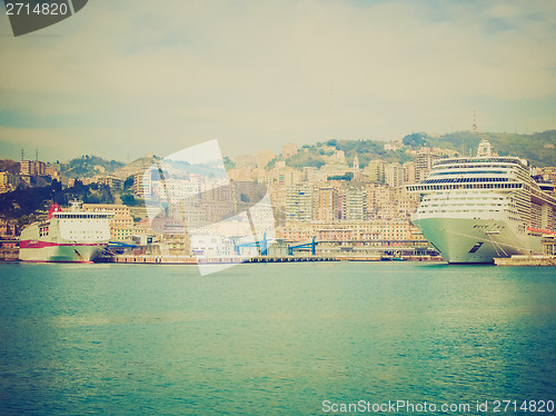 Image of Retro look View of Genoa Italy from the sea