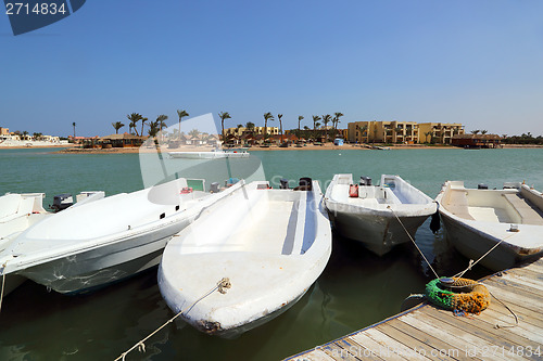 Image of Boats standing at the pier channel of El Gouna