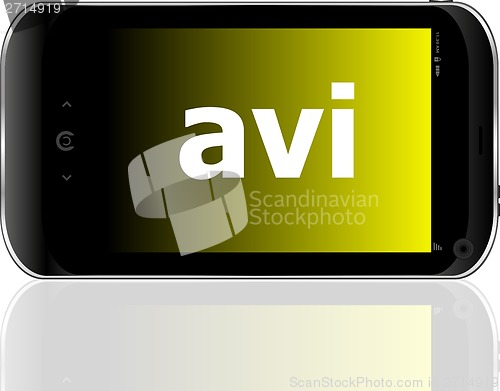 Image of Web development concept: smartphone with word avi on display