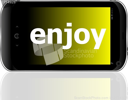 Image of Web development concept: smartphone with word enjoy on display