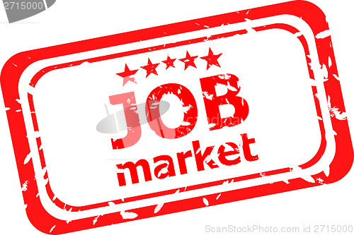 Image of words job market on red rubber stamp isolated on white