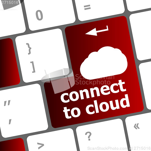 Image of connect to cloud, computer keyboard for cloud computing