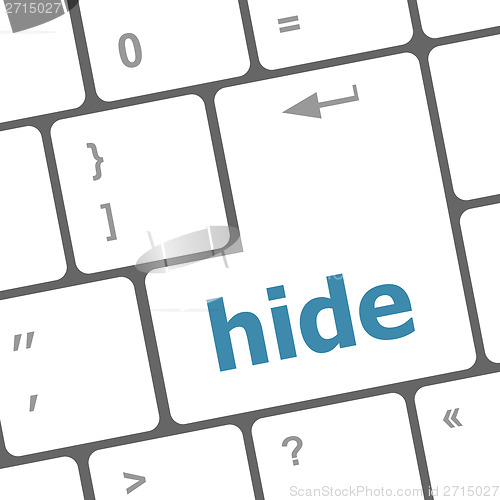 Image of hide word on computer pc keyboard key