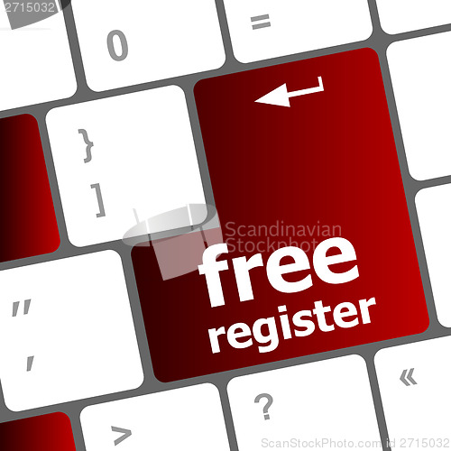 Image of free register computer keyboard key showing internet concept