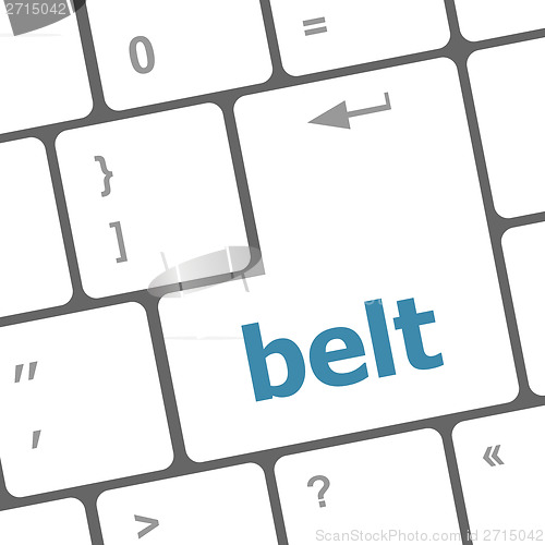 Image of belt word on keyboard key, notebook computer button