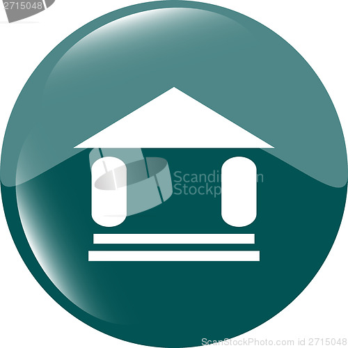 Image of button with summer home, web icon sign