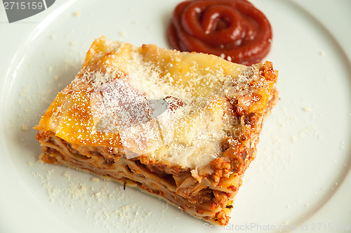 Image of Italian lasagna close up 