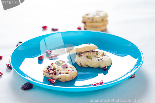 Image of Cranberry cookies on blue plate