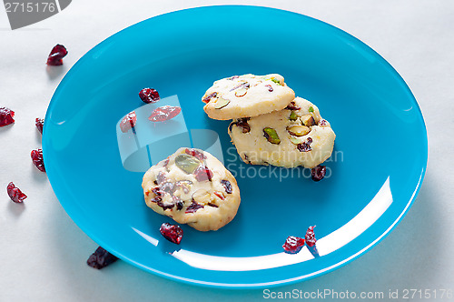 Image of Cranberry cookies on blue plate
