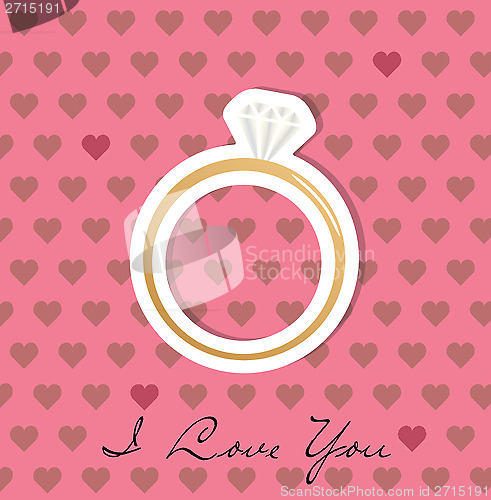 Image of Engagement ring with hearts on background