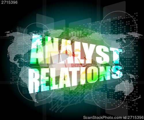 Image of analyst relations words on digital screen