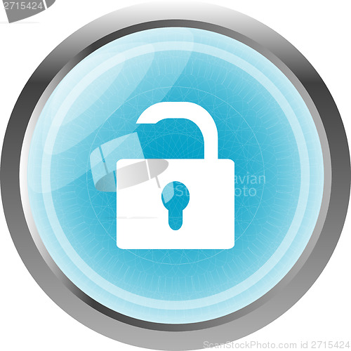 Image of open lock glossy button isolated over white background
