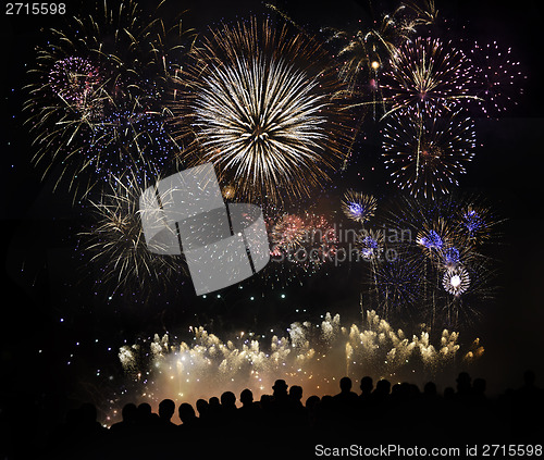 Image of People Watching Beautiful Fireworks 