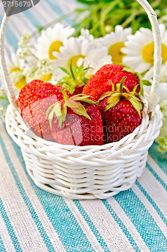 Image of Strawberries in a basket on napkin