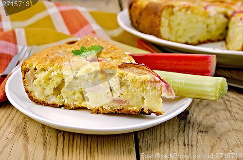 Image of Pie with rhubarb and napkin on board