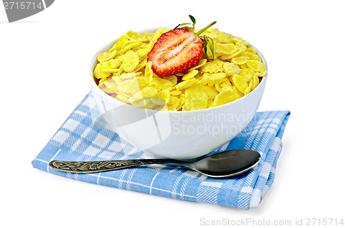 Image of Cornflakes in bowl with strawberries