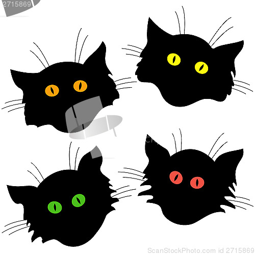 Image of Four cat head black silhouettes