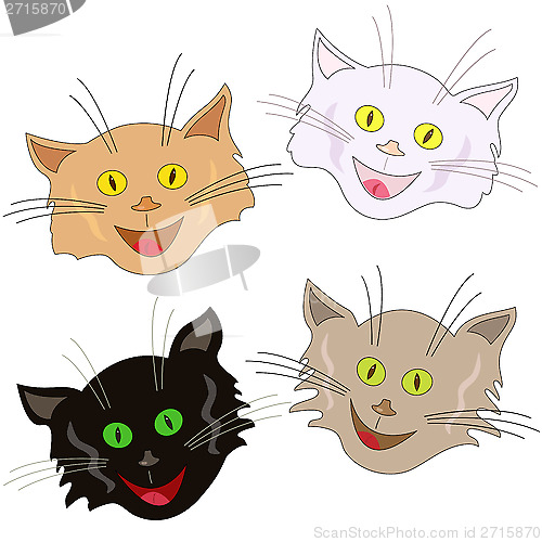 Image of Four cheerful cat faces as masks
