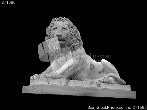 Image of Lion sculpture on the black background. Ukraine, Crimea, Voronts