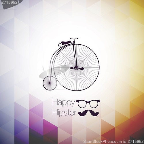 Image of hipster mustag retro bicycle triangle background.