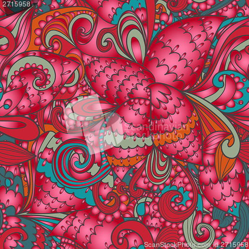 Image of Seamless floral abstract hand-drawn waves pattern