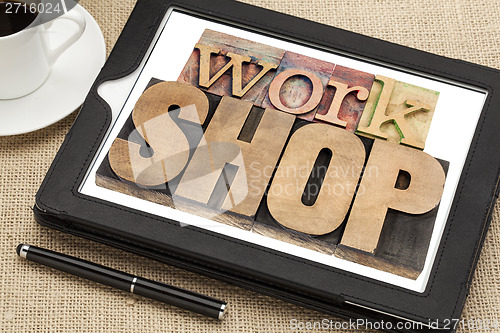 Image of workshop word on digital tablet