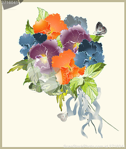Image of Greeting card with a bouquet of pansies.