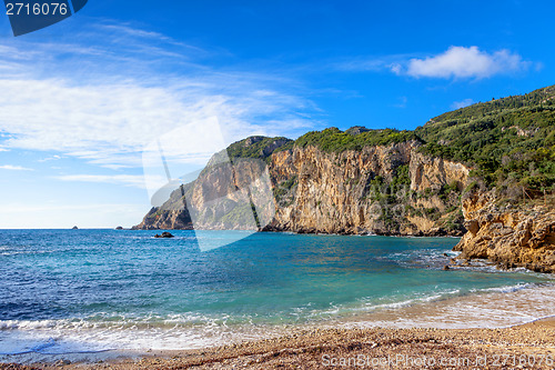 Image of Paleokastritsa beach and cliffs
