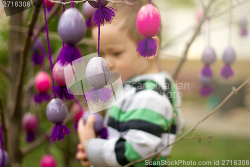 Image of Little Boy With Easter Eggs