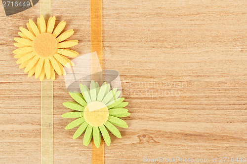 Image of wooden board for spring message with flowers