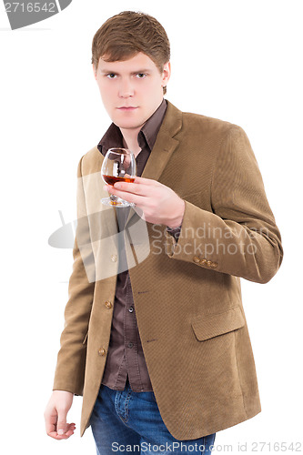 Image of Handsome man wearing terracotta jacket