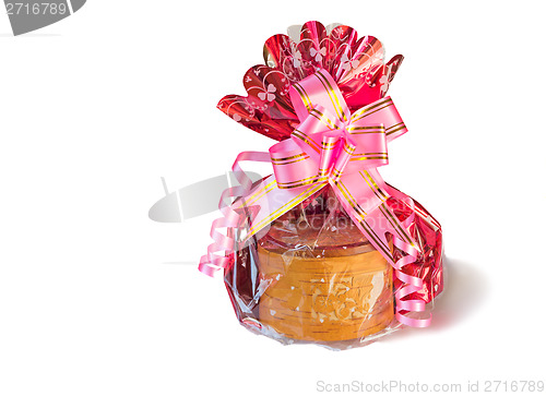 Image of Beautifully packed gift on a white background.